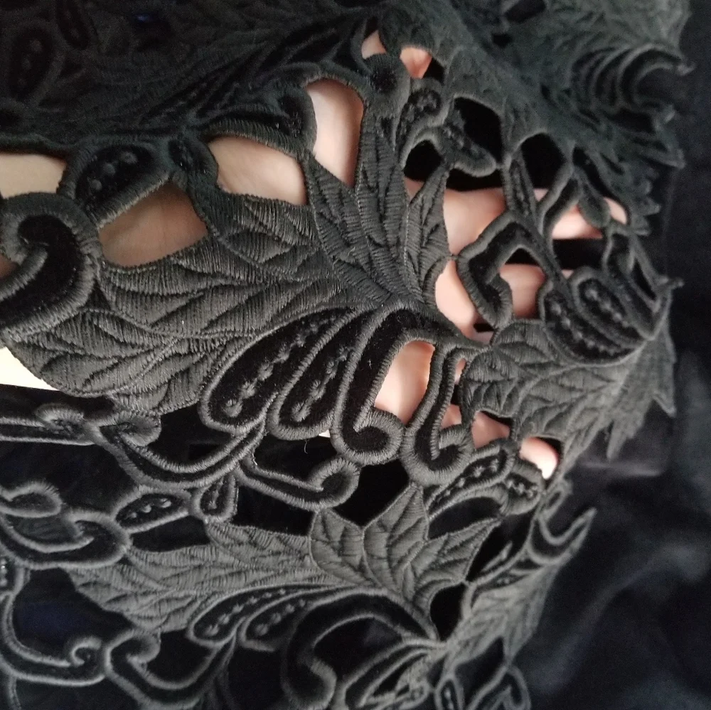 Alice + Olivia Embroidered Lace Velour Dress Size 4 Black - Picture 7 of 10